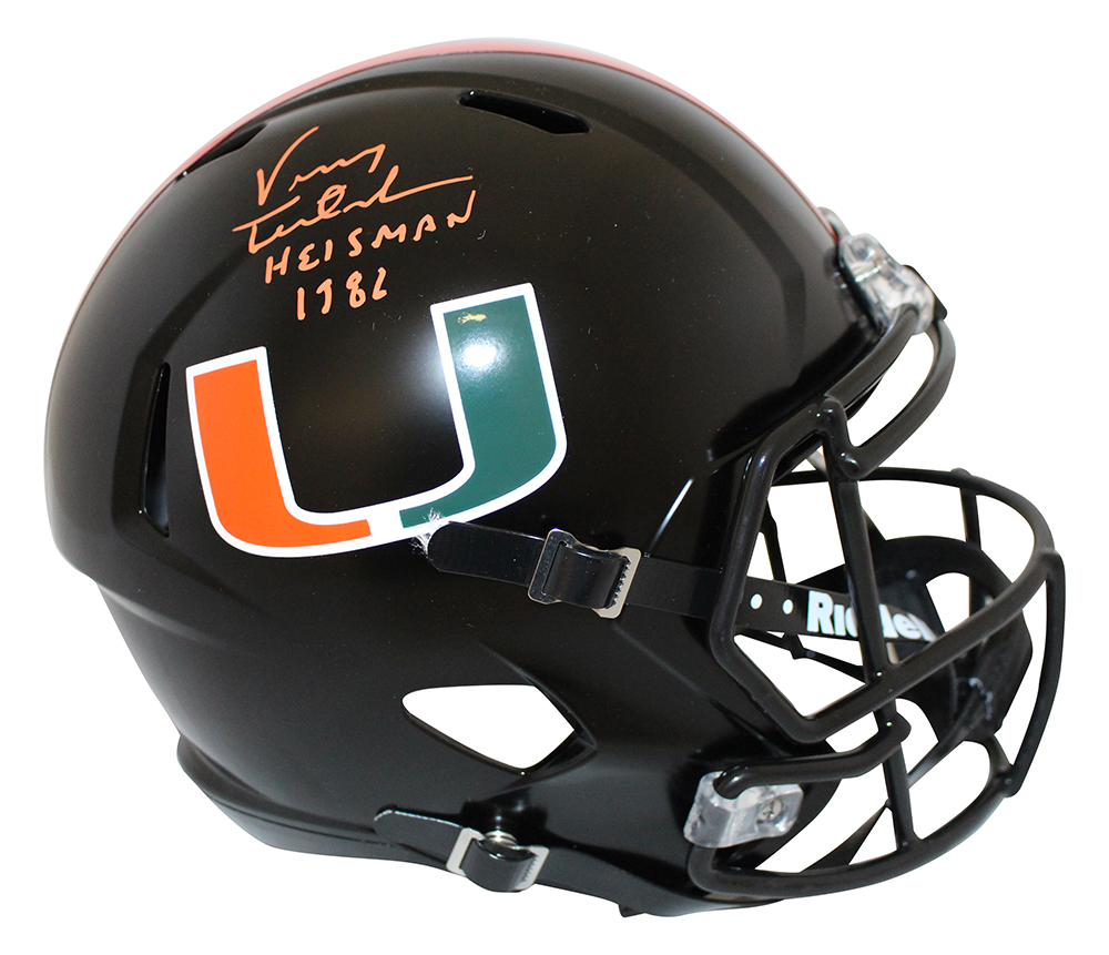 Vinny Testaverde Signed Miami Hurricanes Speed Replica Helmet Heisman JSA 27631