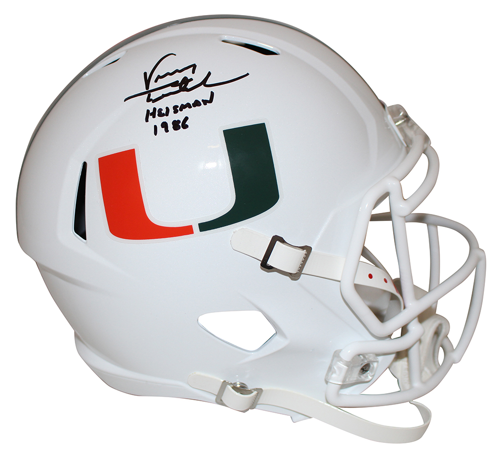 Vinny Testaverde Signed Miami Hurricanes White Replica Helmet Heisman JSA 27632