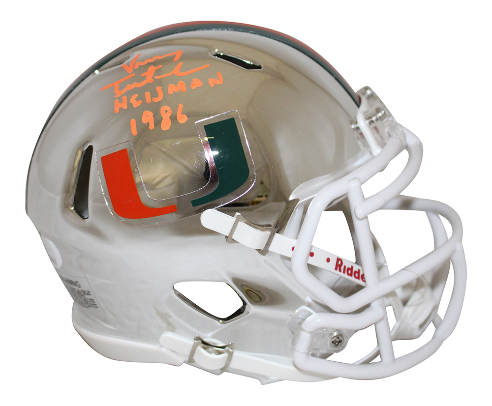 Vinny Testaverde Signed Miami Hurricanes Chrome Mini Helmet Heisman JSA 27630