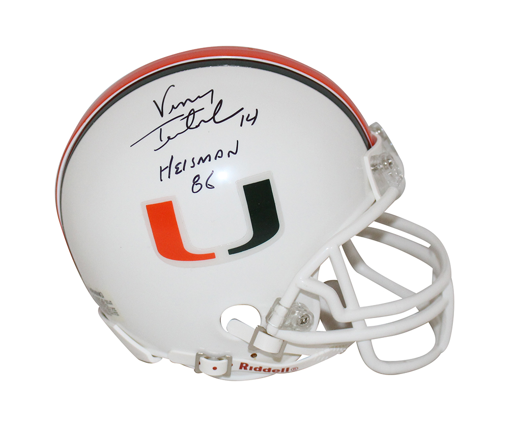 Vinny Testaverde Autographed Miami Hurricanes Mini Helmet Heisman BAS 32660