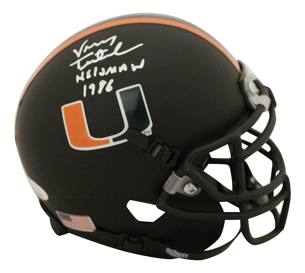 Vinny Testaverde Signed Miami Hurricanes Schutt Mini Helmet Heisman JSA 27633