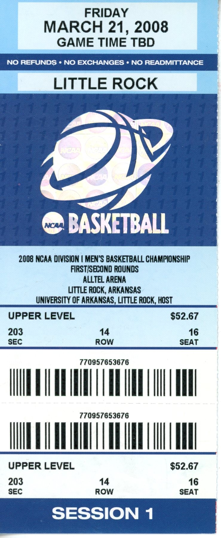 2008 First Round March Madness Texas Longhorns vs. Austin Peay Ticket 55558