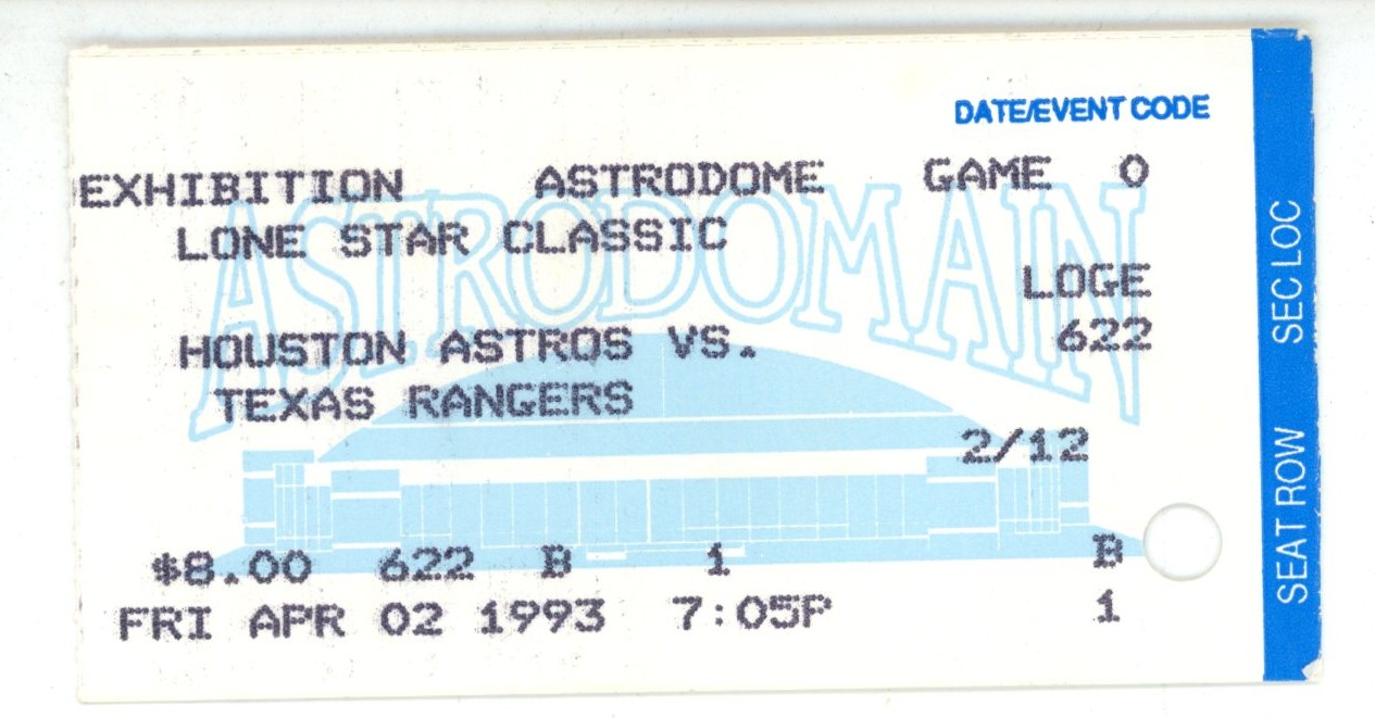 Texas Rangers Lone Star Classic 1993 Magazine Ticket Stub 4/2/93 vs Astros 56265 3 Texas Rangers Lone Star Classic 1993 Magazine Ticket Stub 4/2/93 vs Astros 56265