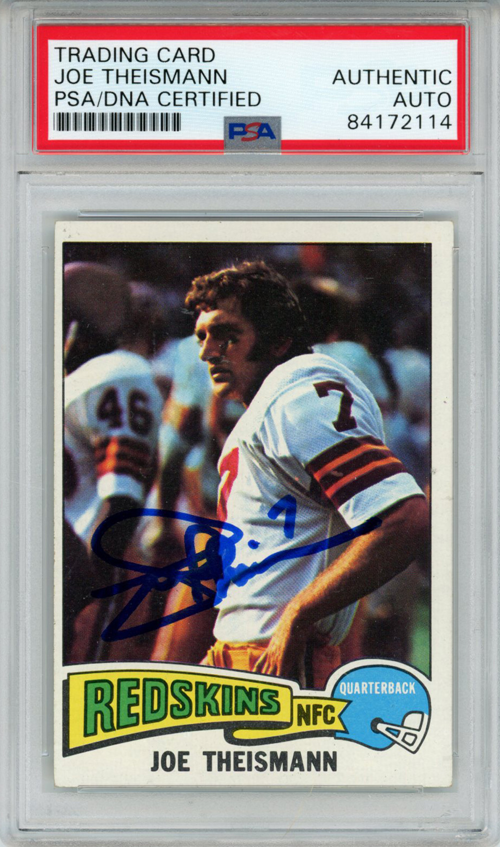 Joe Theismann Autographed 1975 Topps #416 Trading Card PSA Slab