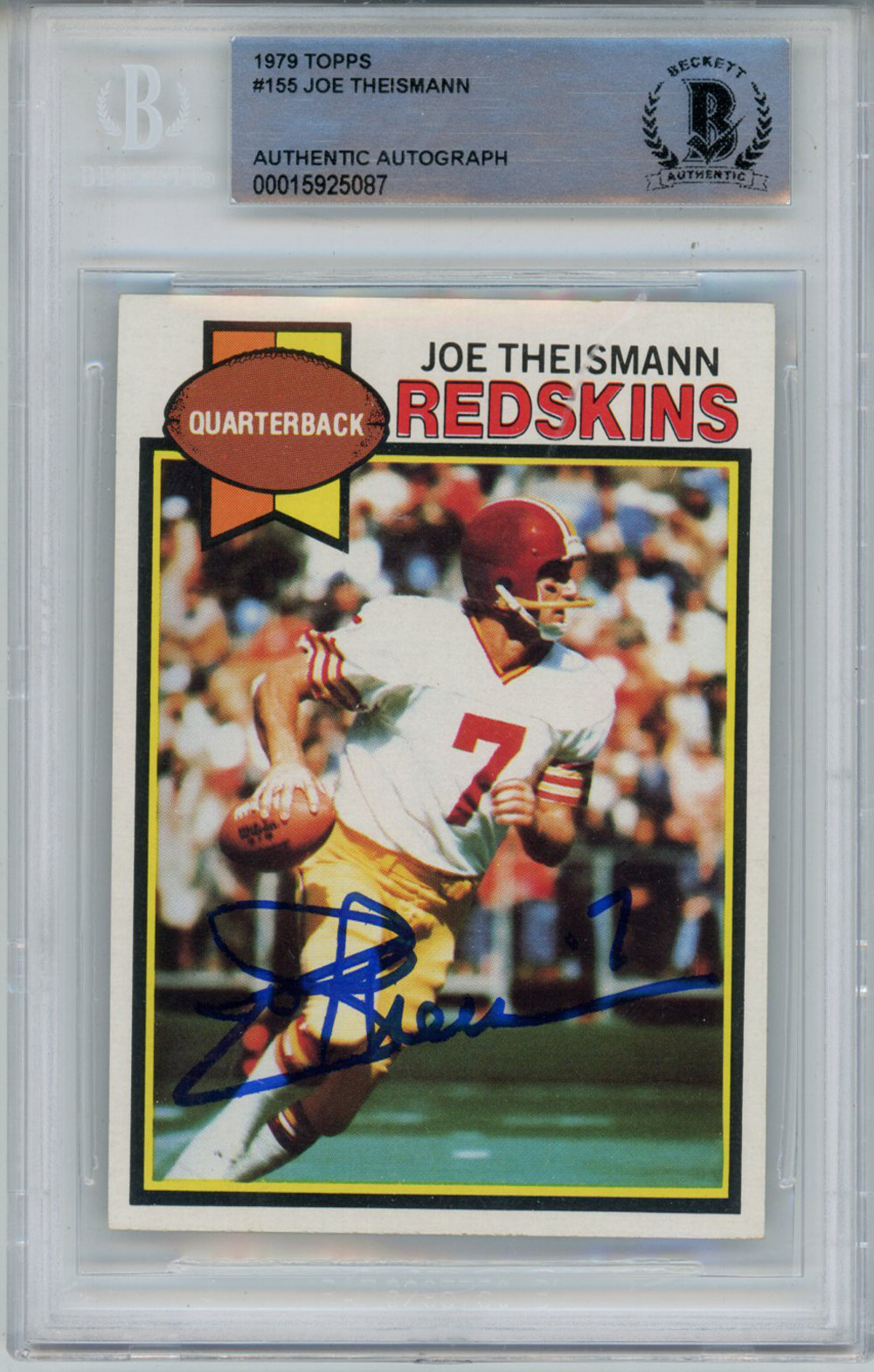 Joe Theismann Autographed 1979 Topps #155 Trading Card Beckett Slab