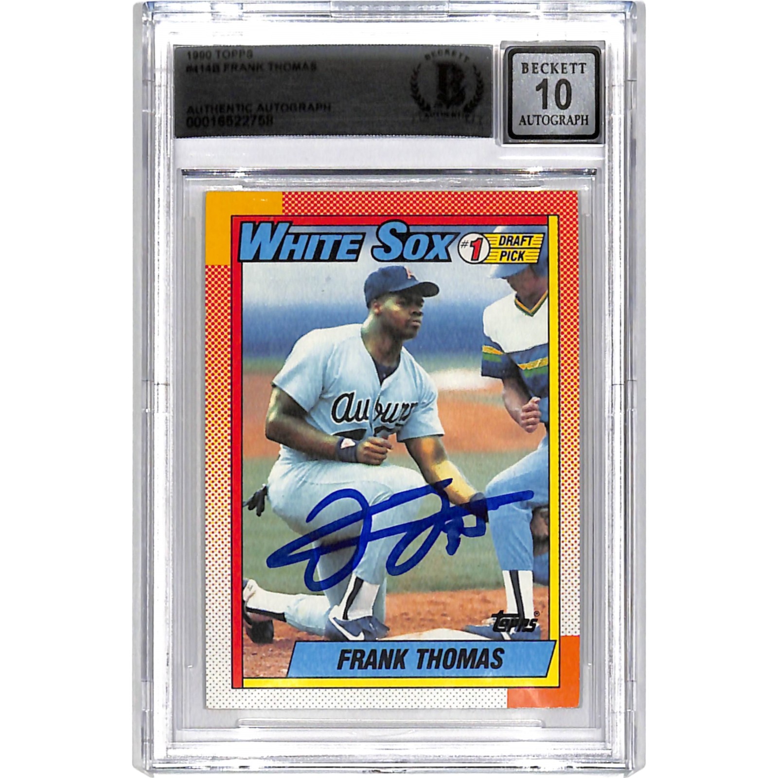 Frank Thomas Signed 1990 Topps #414 Trading Card 10 Auto Slab BAS 44540