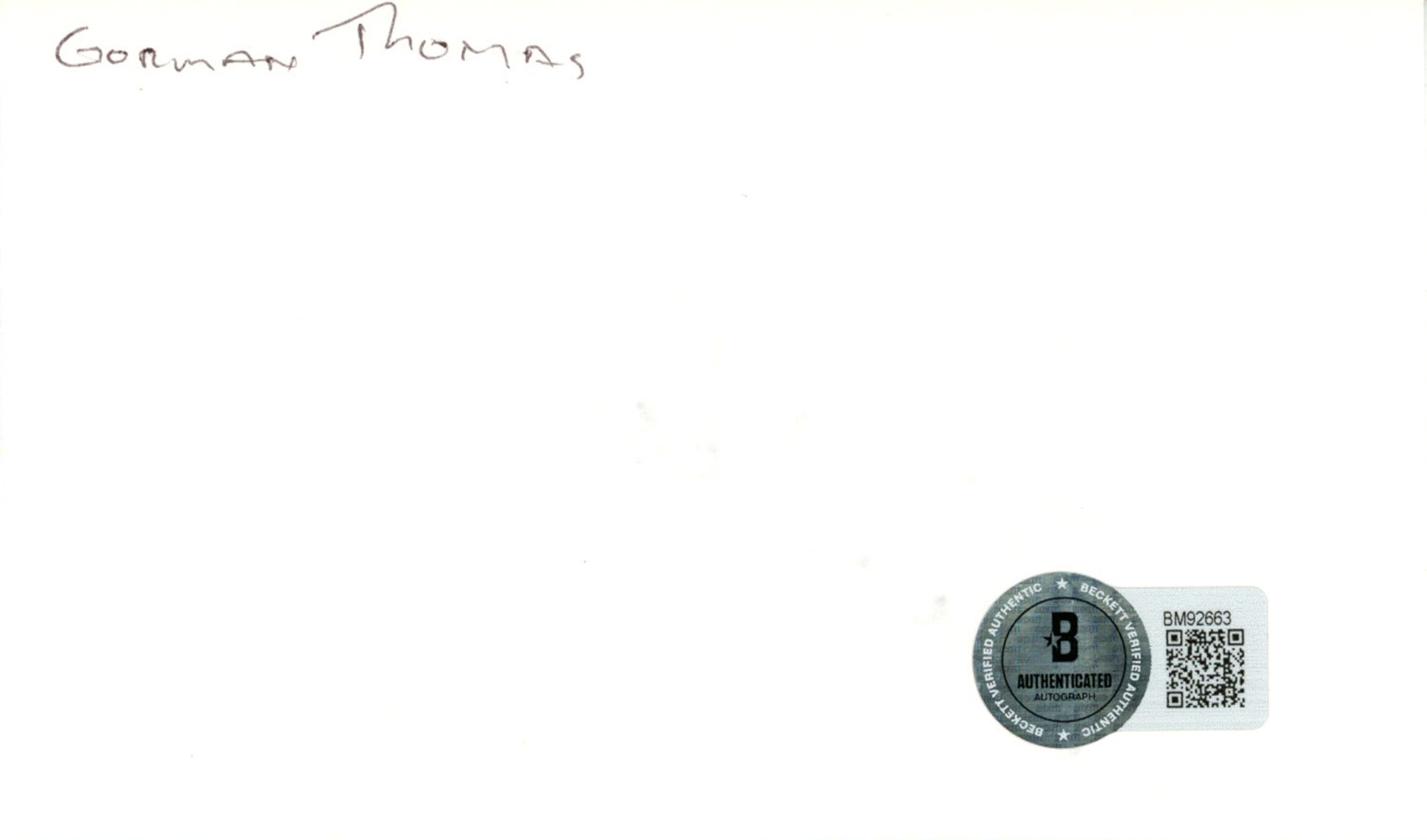 Gorman Thomas Autographed Milwaukee Brewers Index Card BAS 45321