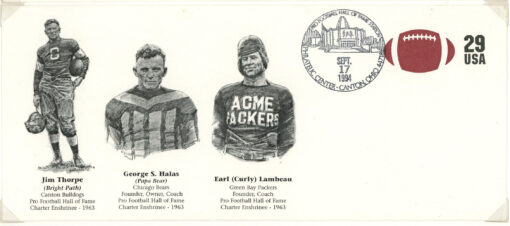 Thorpe, Halas & Lambeau Sept 17, 1994 Hall of Fame Cachet Envelope
