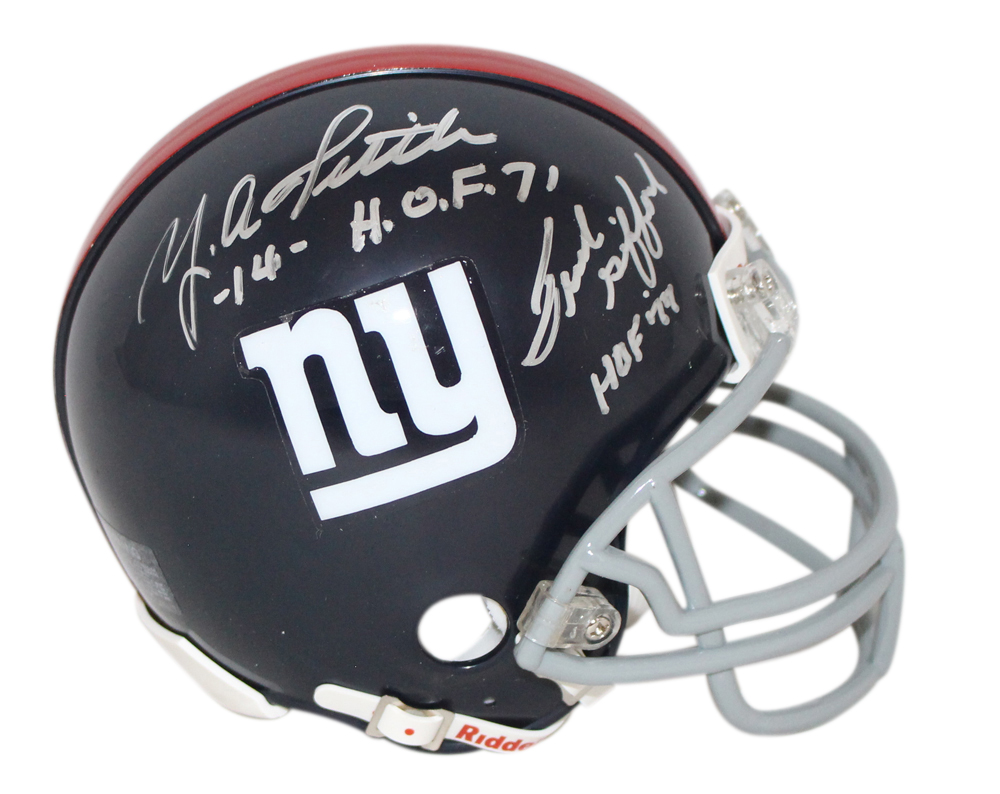 Ya Tittle Frank Gifford & Sam Huff Signed New York Giants Mini Helmet JSA