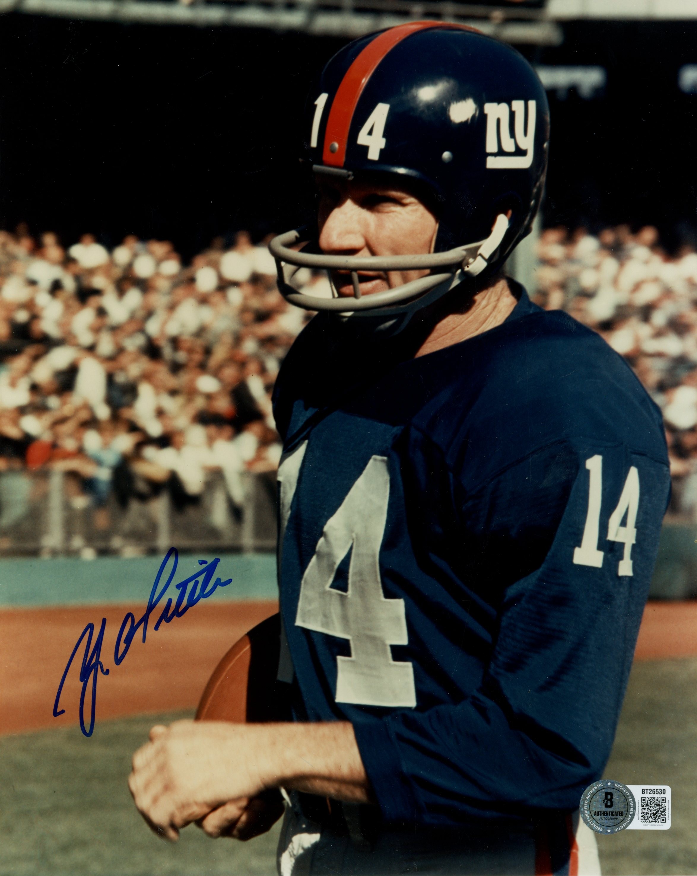 YA Tittle Autographed New York Giants 8x10 Photo Beckett 56785