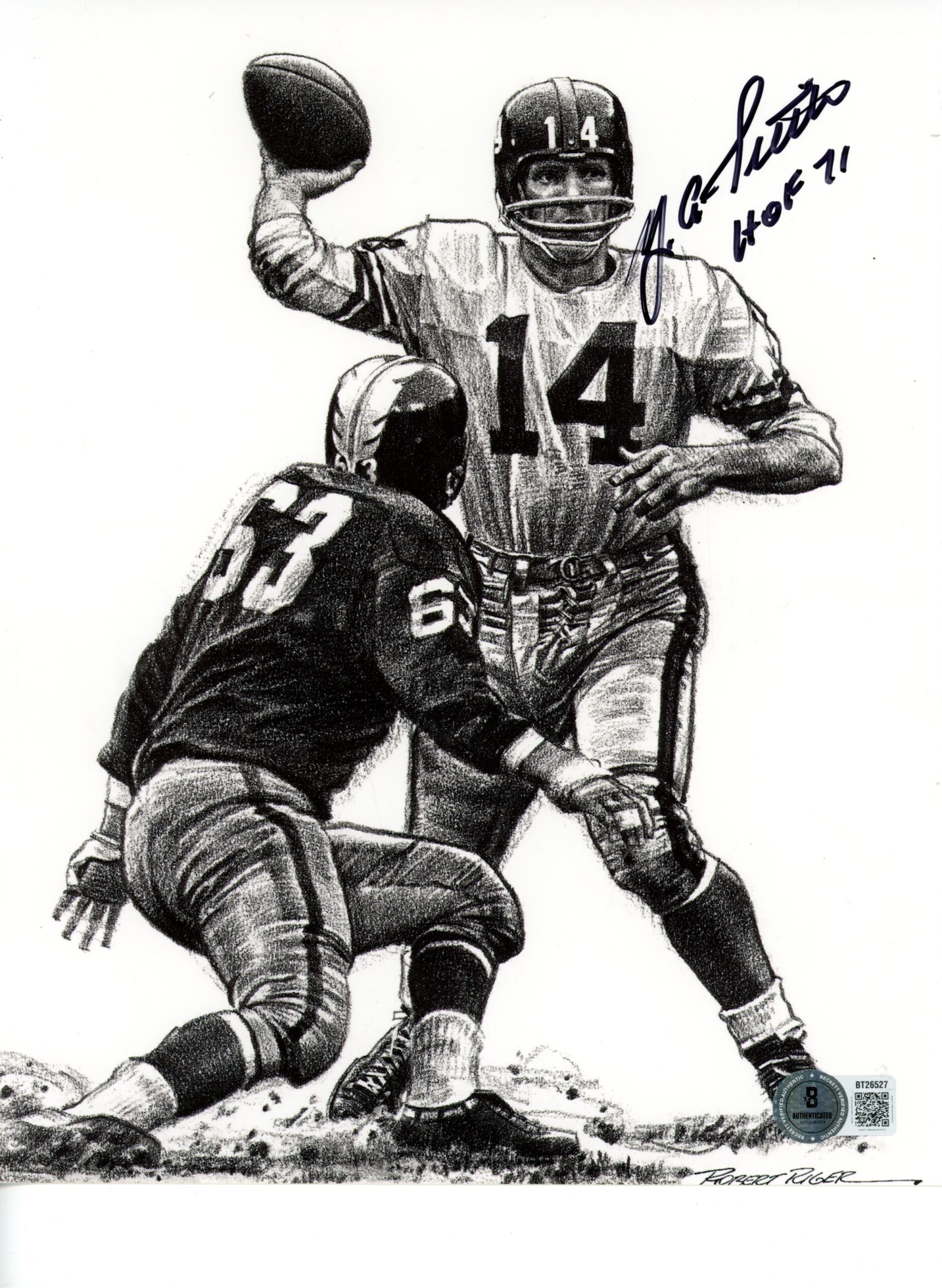 YA Tittle Autographed New York Giants 8x10 Photo Art Print w/HOF Beckett 56788