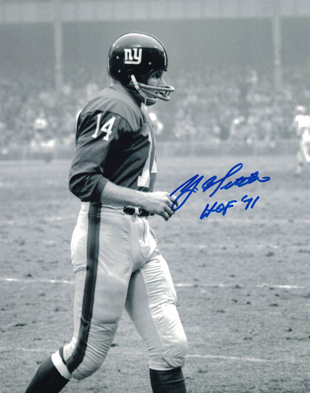 YA Tittle Autographed/Signed New York Giants 8x10 Photo HOF 27955