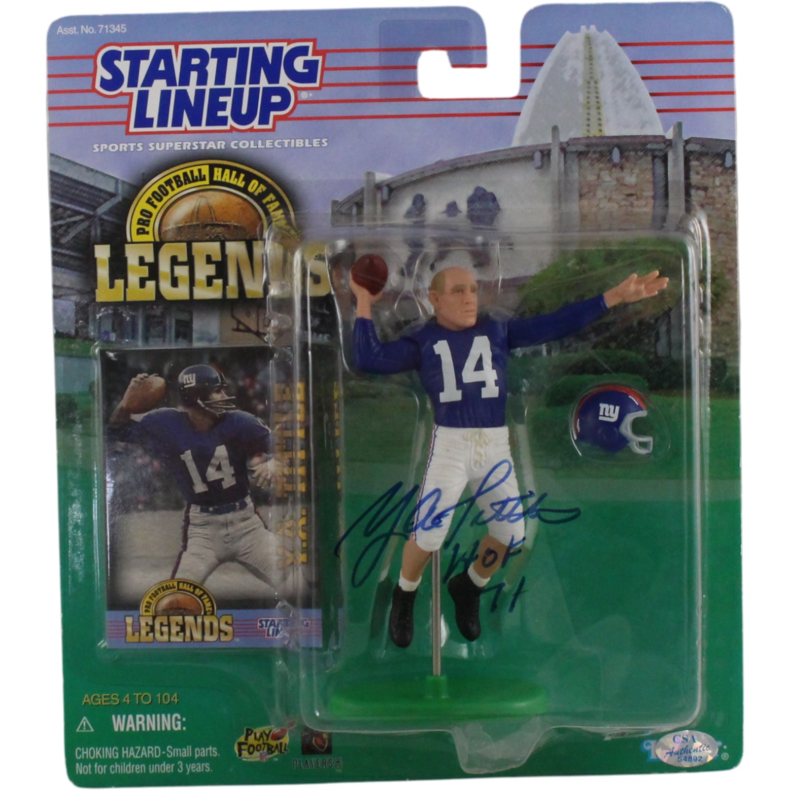 YA Tittle Autographed New York Giants 1998 Starting Line Up HOF Beckett 54985