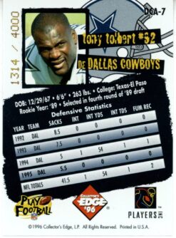 Tony Tolbert Autographed Dallas Cowboys 1996 Collector's Edge #DCA-7 Card 55972