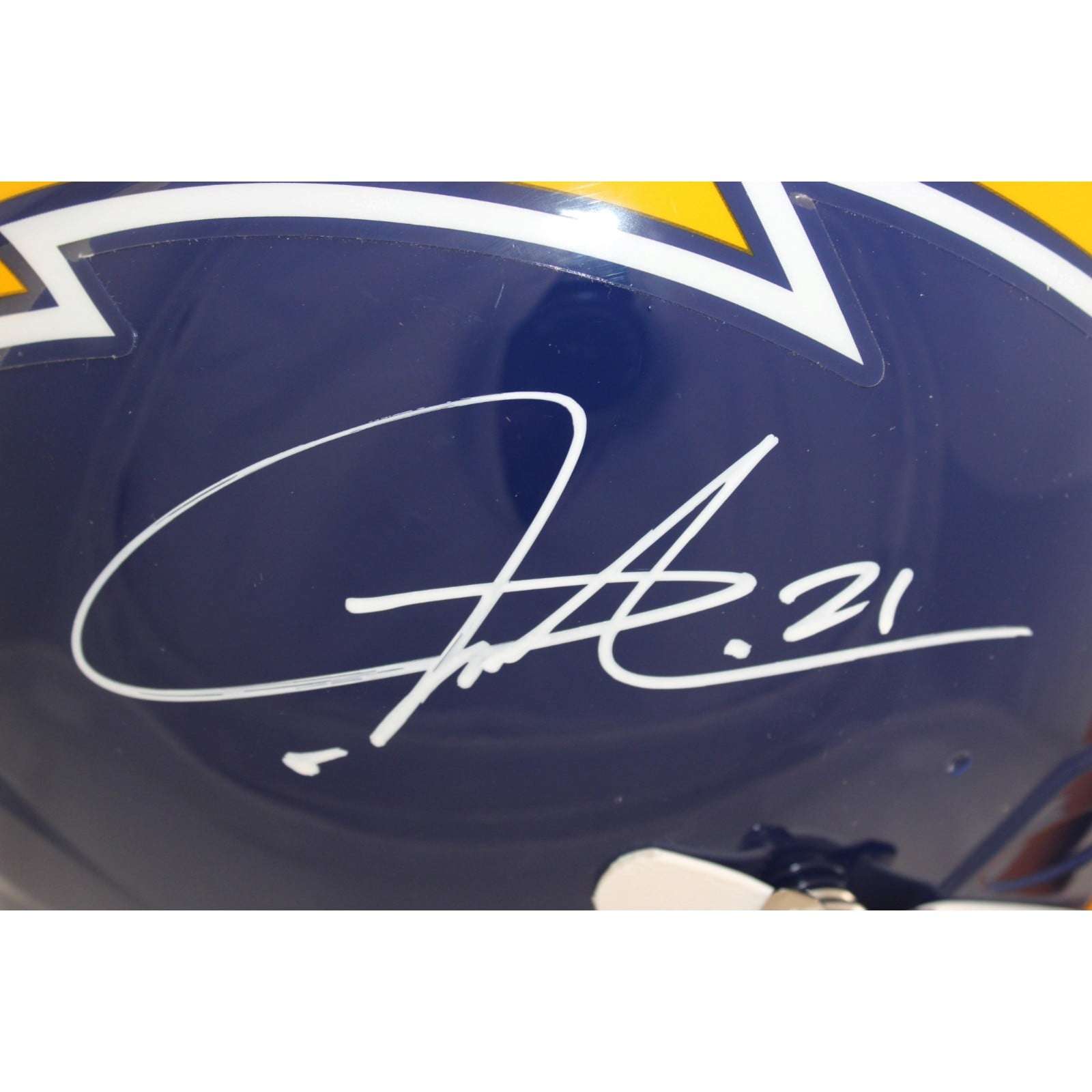 LaDainian Tomlinson Signed San Diego Chargers Helmet Pro 74 TB Beckett WIT 58772 2 LaDainian Tomlinson Signed San Diego Chargers Helmet Pro 74 TB Beckett WIT 58772