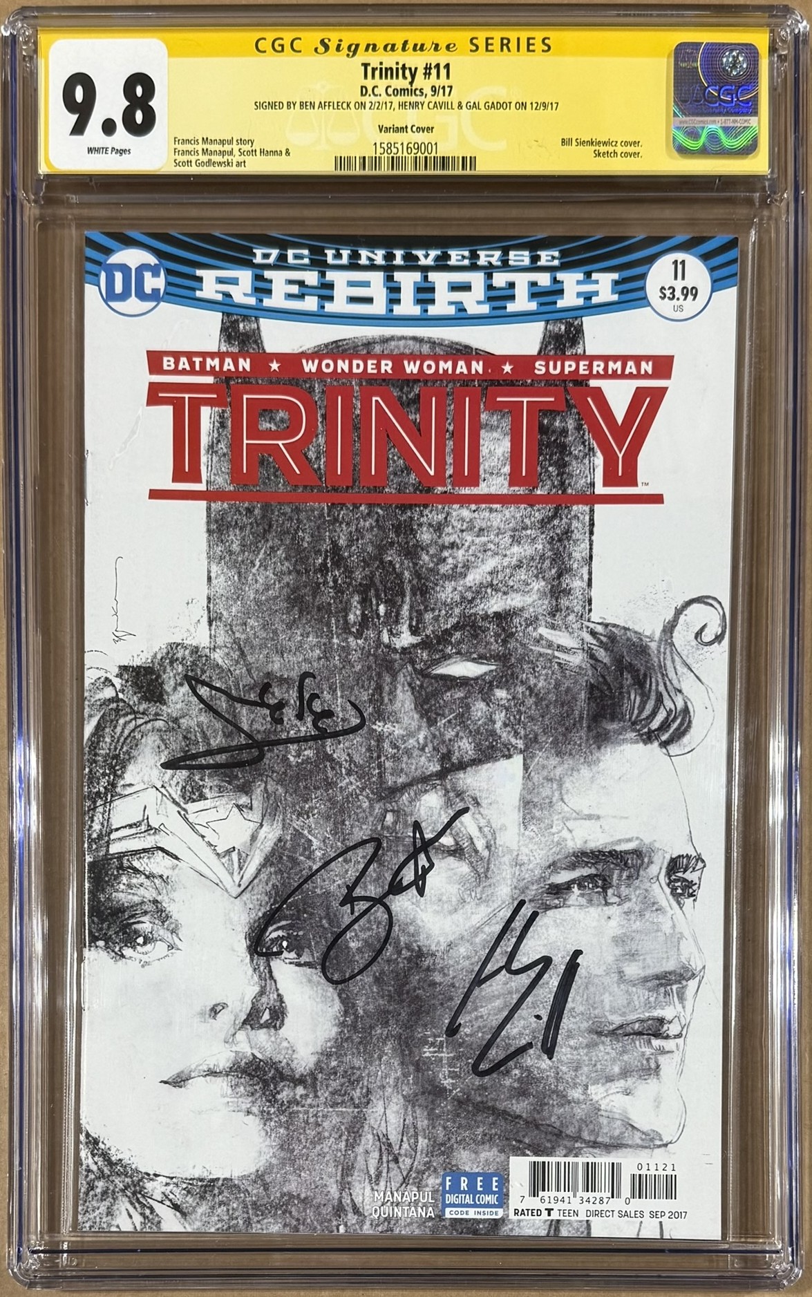 Ben Affleck Gal Gadot Henry Cavill Autographed Trinity DCU #11 CGC 9.8 56587