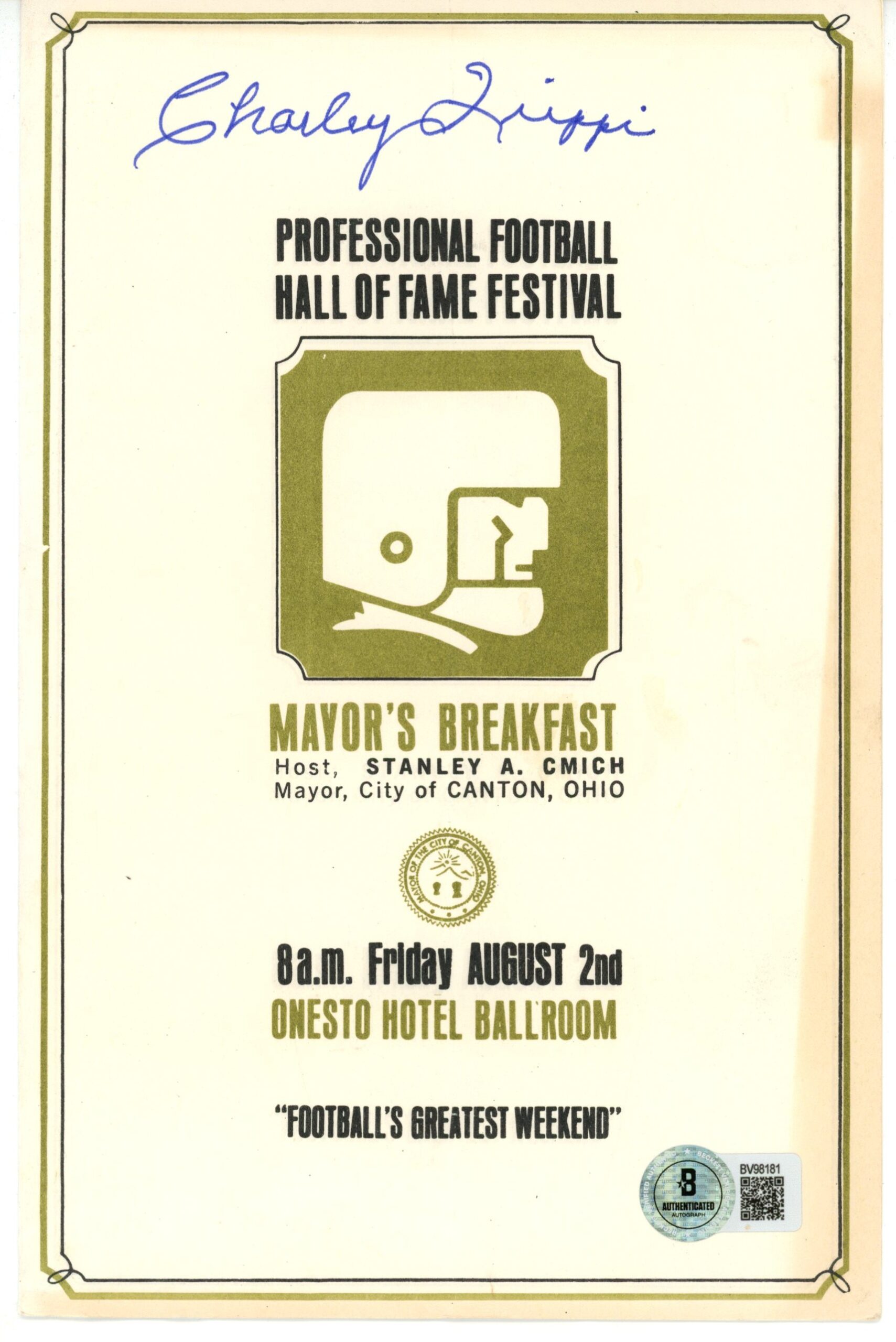 Charley Trippi Signed Chicago Cardinals Mayor Breakfast Brochure Beckett 56089