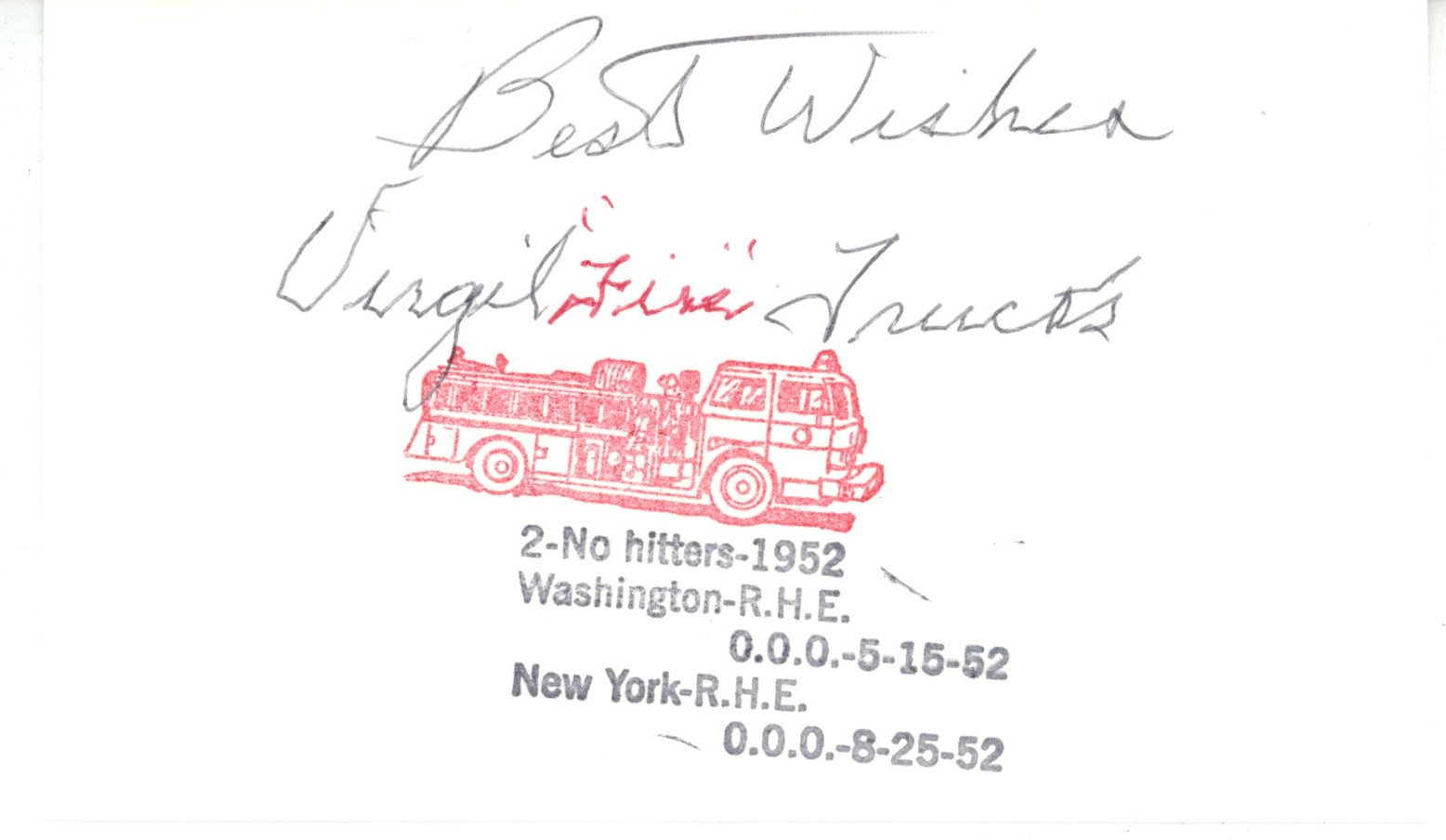 Virgil Trucks Autographed Detroit Tigers Index Card w/Best Wishes Beckett 56526