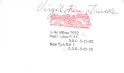 Virgil Trucks Autographed/Signed Detroit Tigers Index Card Beckett 56525