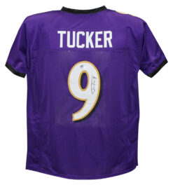 Justin Tucker Autographed/Signed Pro Style Purple XL Jersey Beckett