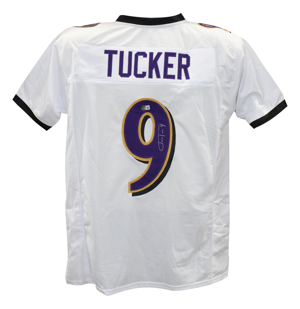 Justin Tucker Autographed/Signed Pro Style White XL Jersey Beckett