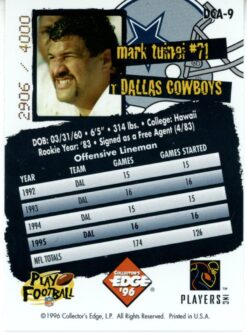 Mark Tuinei Autographed Dallas Cowboys 1996 Collector's Edge #DCA-9 Card 55973