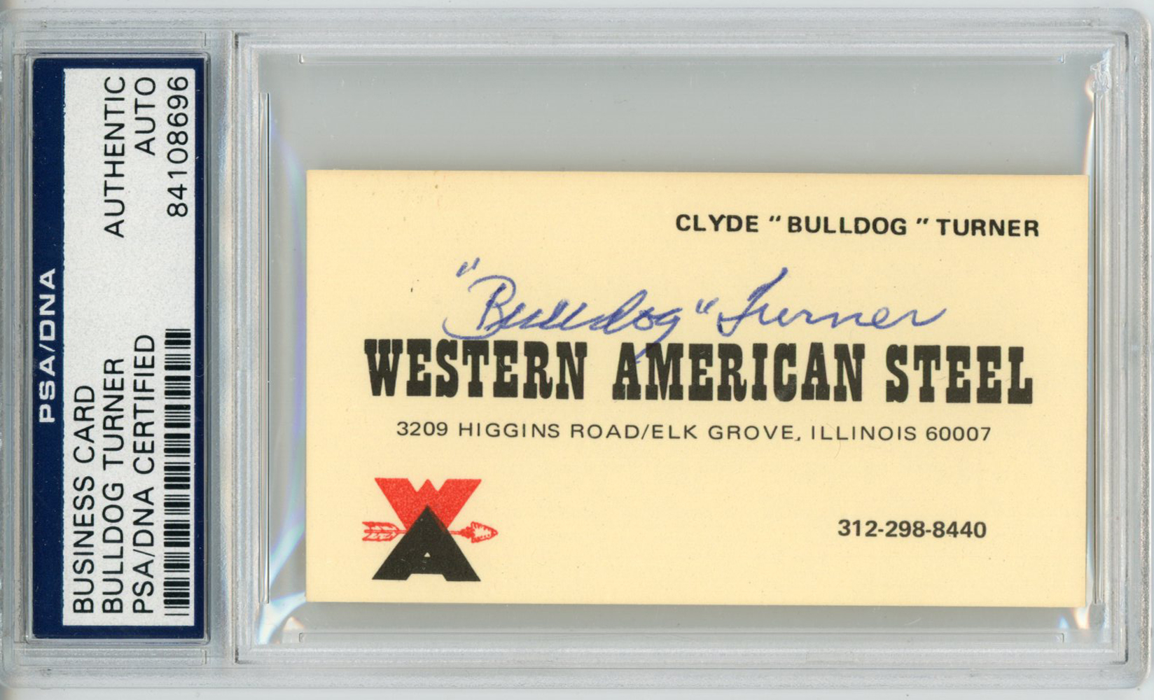 Bulldog Turner Autographed Western American Steel Business Card PSA Slab 32623