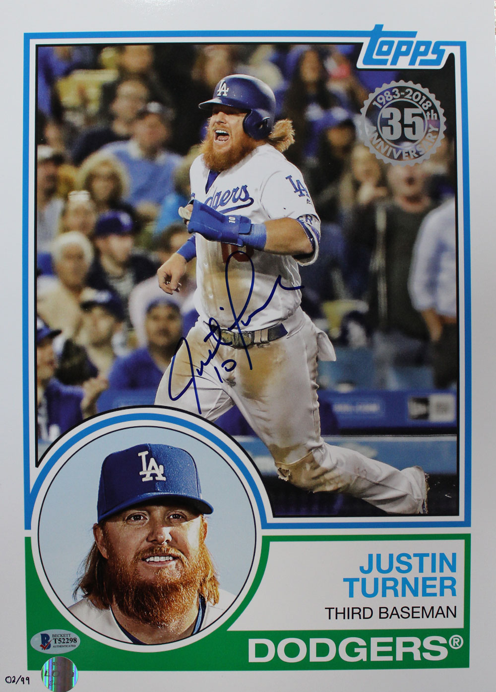 Justin Turner Signed Los Angeles Dodgers Topps Tribute 10x14 Card BAS 27318