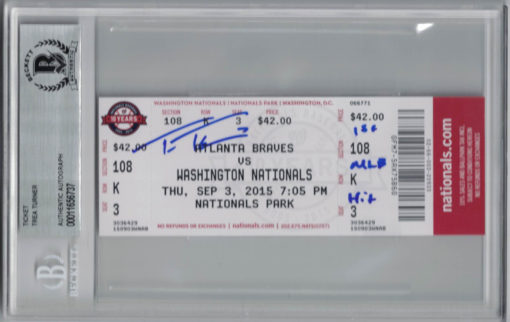Trea Turner Autographed Washington Nationals Ticket 1st MLB Hit BAS Slab 25299
