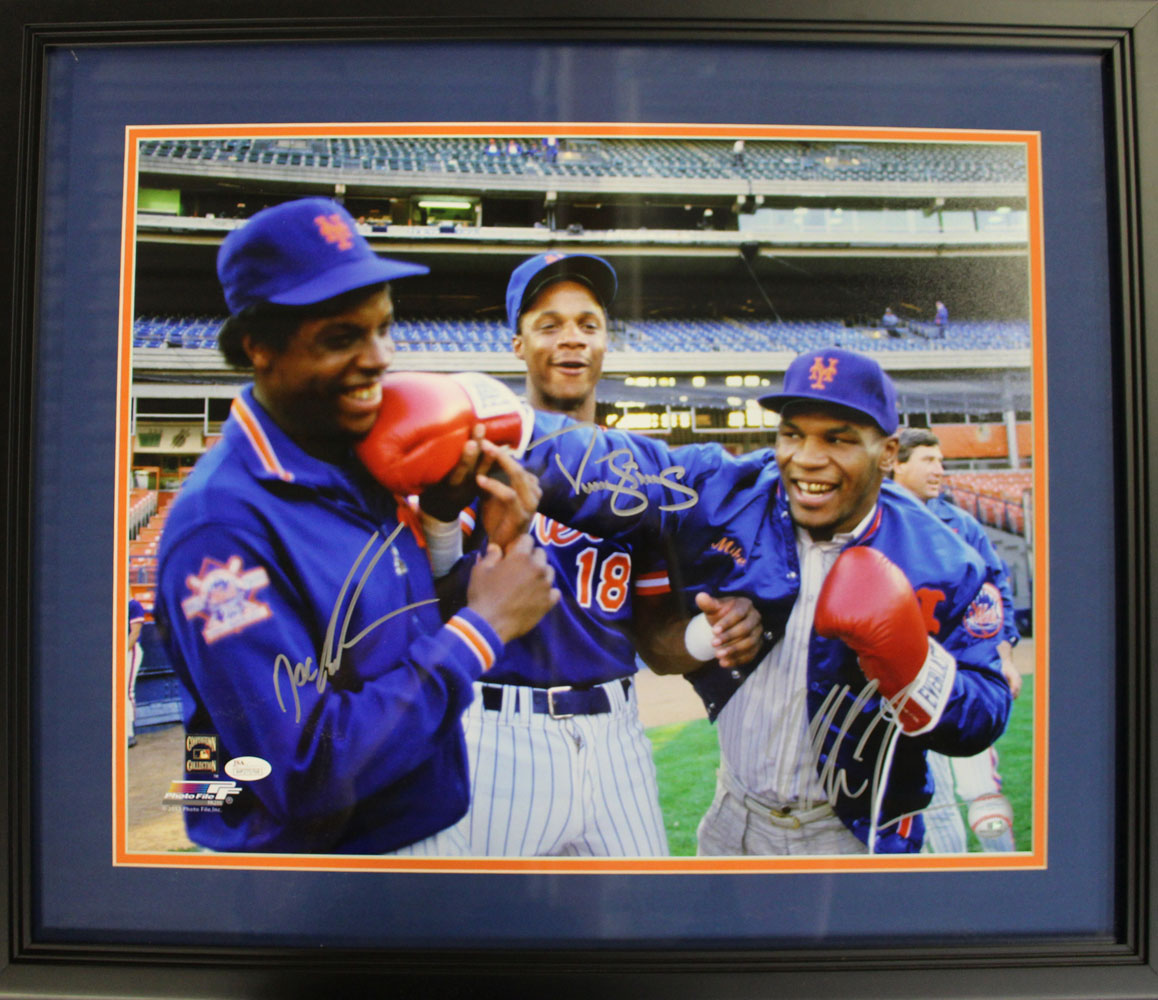 Tyson Gooden & Strawberry Signed New York Mets Framed 16x20 Photo JSA 26860