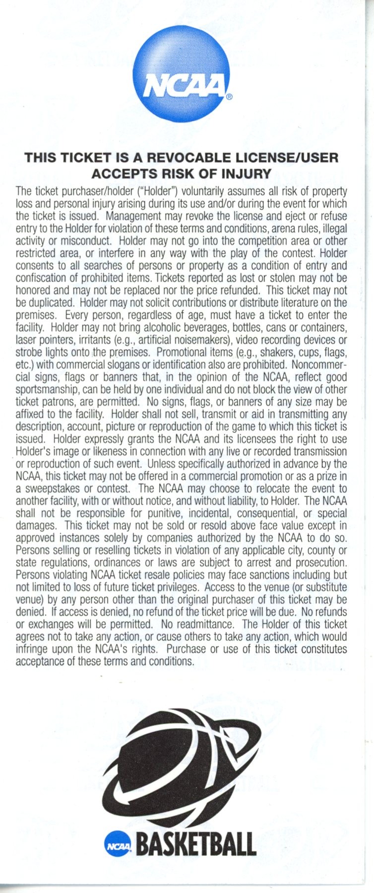 2009 First Round March Madness Connecticut vs Chatanooga Ticket 3/19/2009 55560