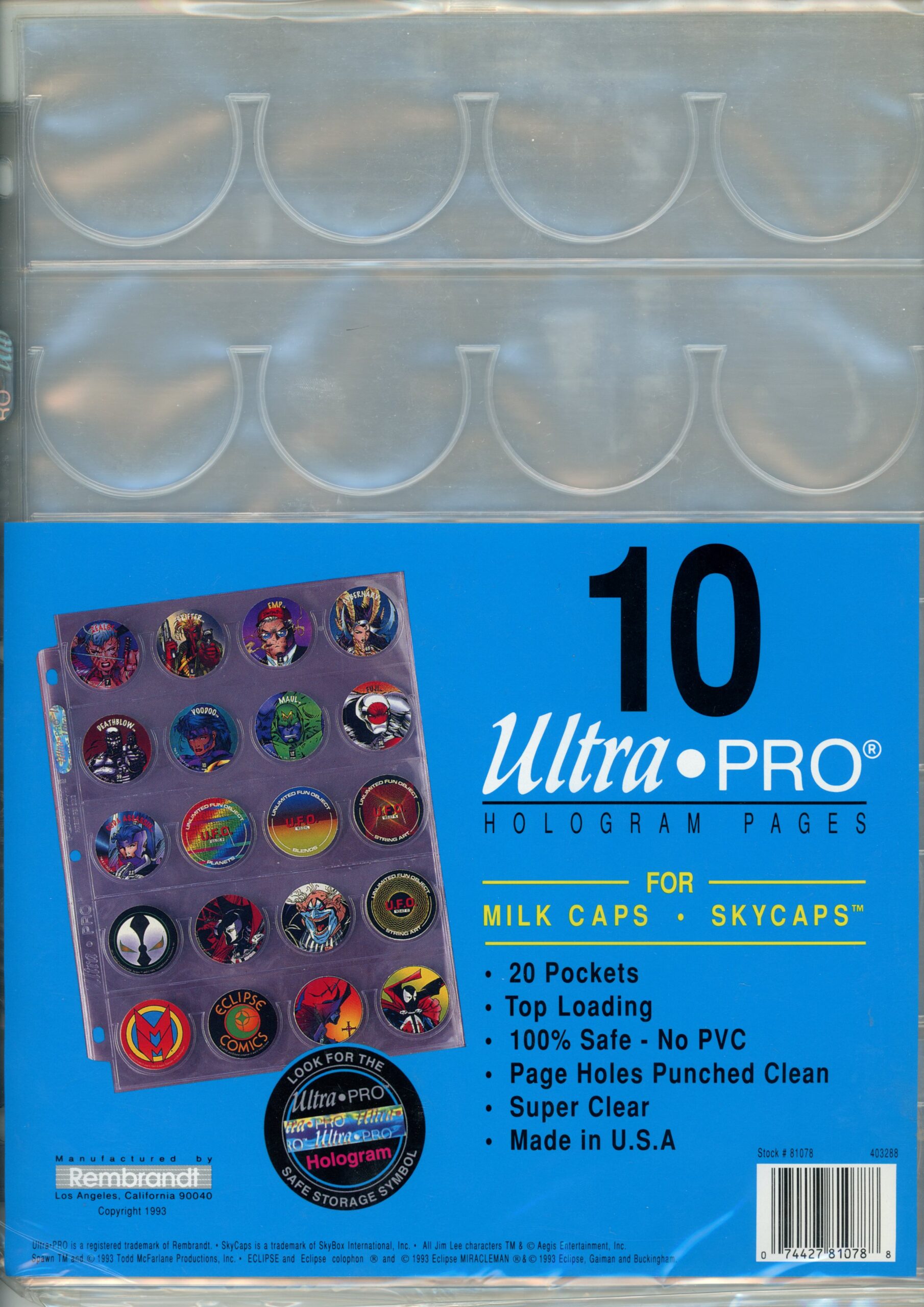 Ultra Pro Milk Caps-Pogs 9 Total Binder Sheets 55894