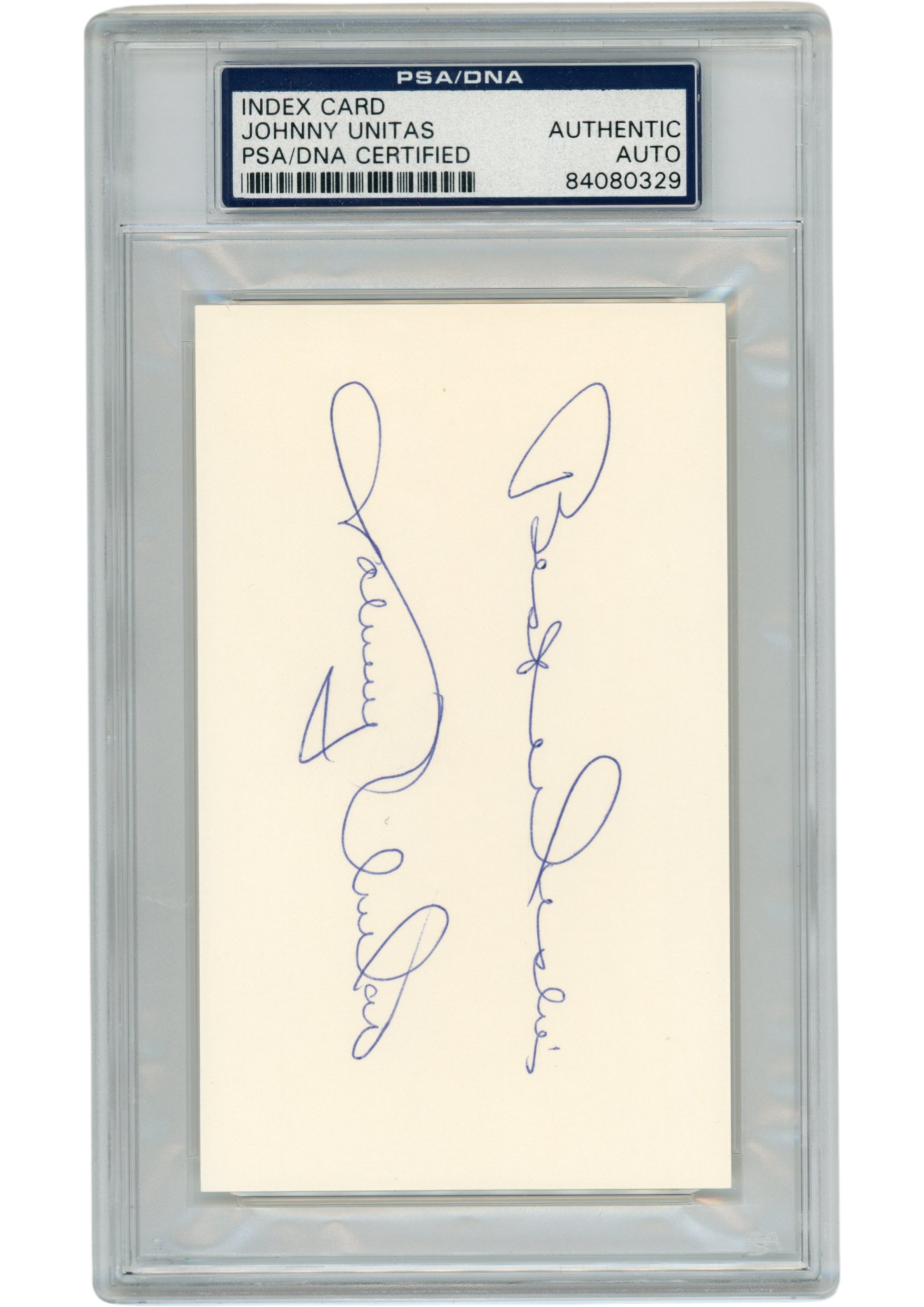 Johnny Unitas Autographed Baltimore Colts Index Card Best Wishes Slab PSA 54926