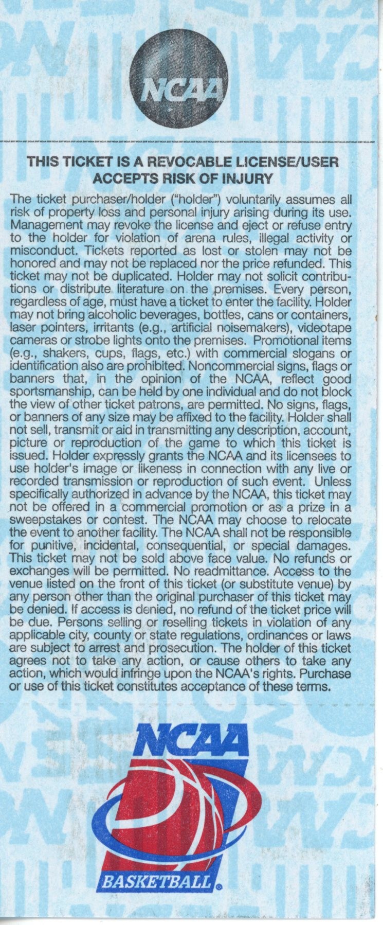 2007 First Round March Madness UNLV Rebels Georgia Tech Ticket Session 1 55556