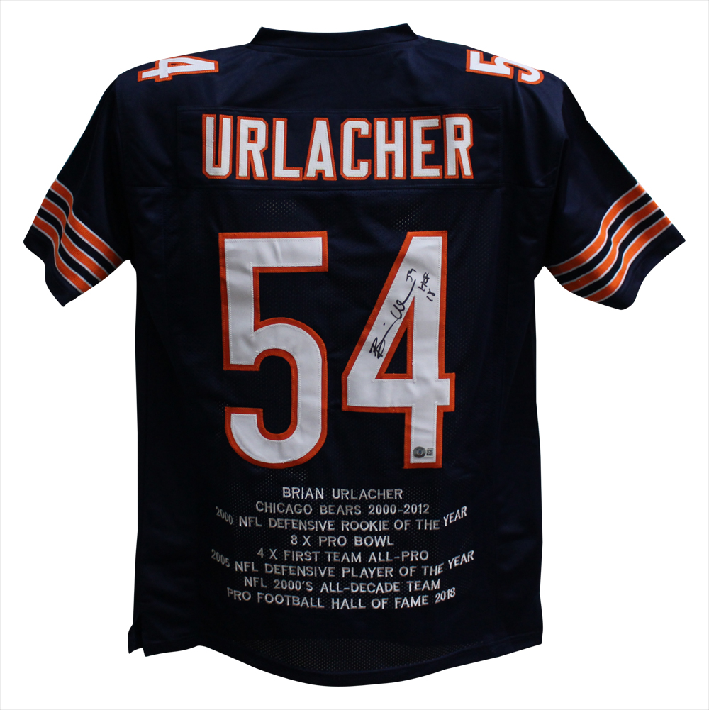 Brian Urlacher Autographed Pro Style Blue XL Stat Jersey HOF Beckett