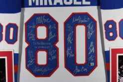 USA Hockey Signed Framed Jersey White 18sig Do You Believe in Miracles BAS 58651