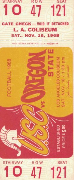 USC Trojans vs Oregon State Beavers Nov 16th 1968 Row 47 Football Ticket 26353