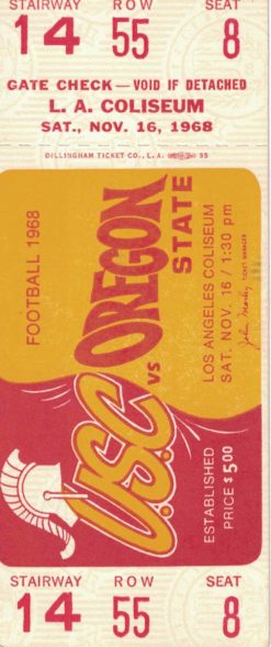 USC Trojans vs Oregon State Beavers Nov 16th 1968 Row 55 Football Ticket 26354
