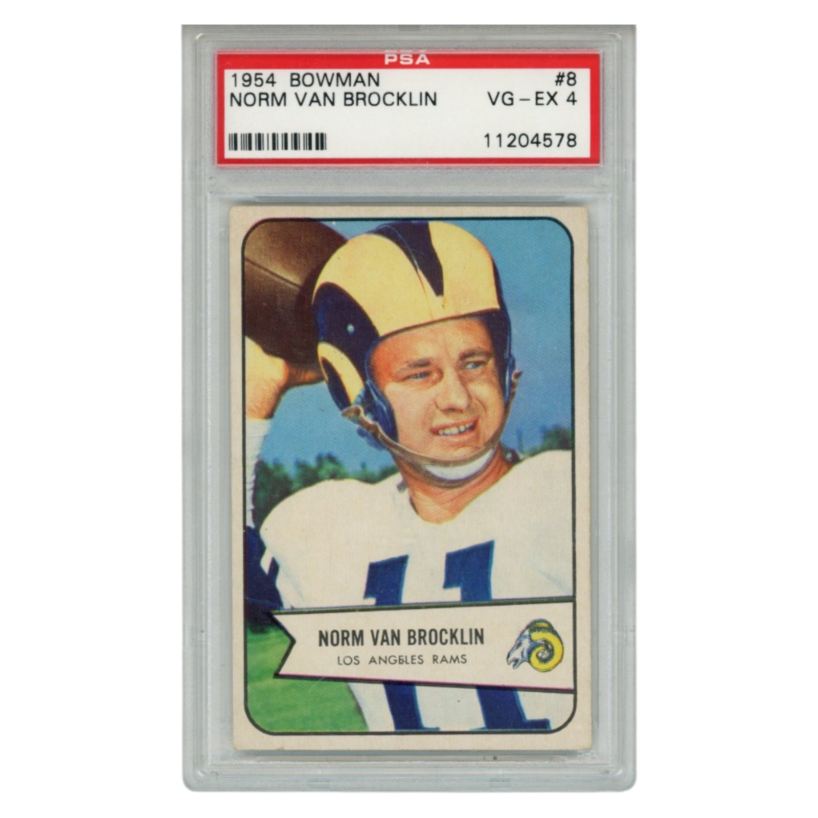 Norm Van Brocklin Los Angeles Rams 54 Bowman #8 PSA 4 Slabbed Trading Card 56581