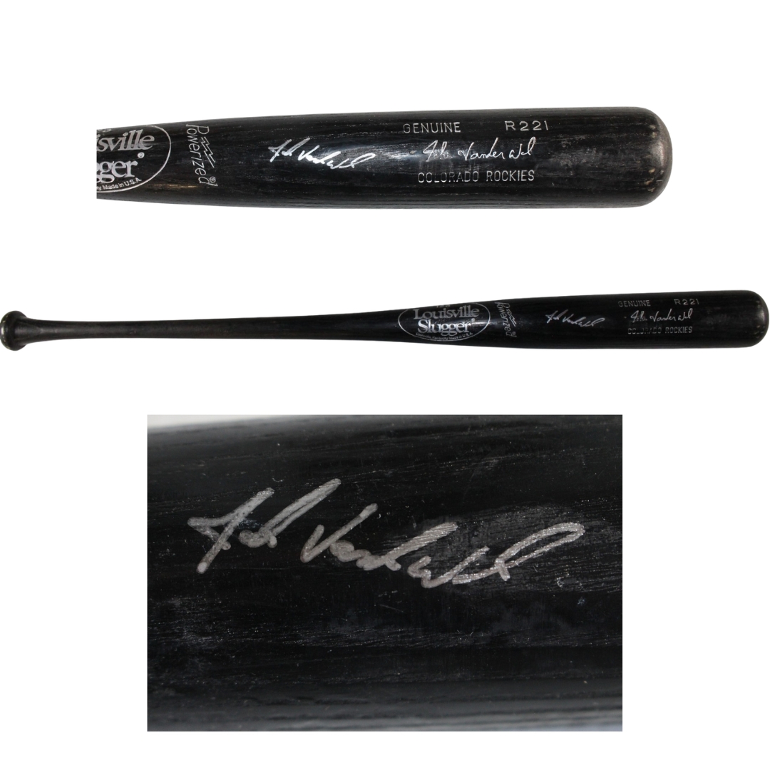John Vander Wal Signed Colorado Rockies Game Used Broken LS Black Bat 53916