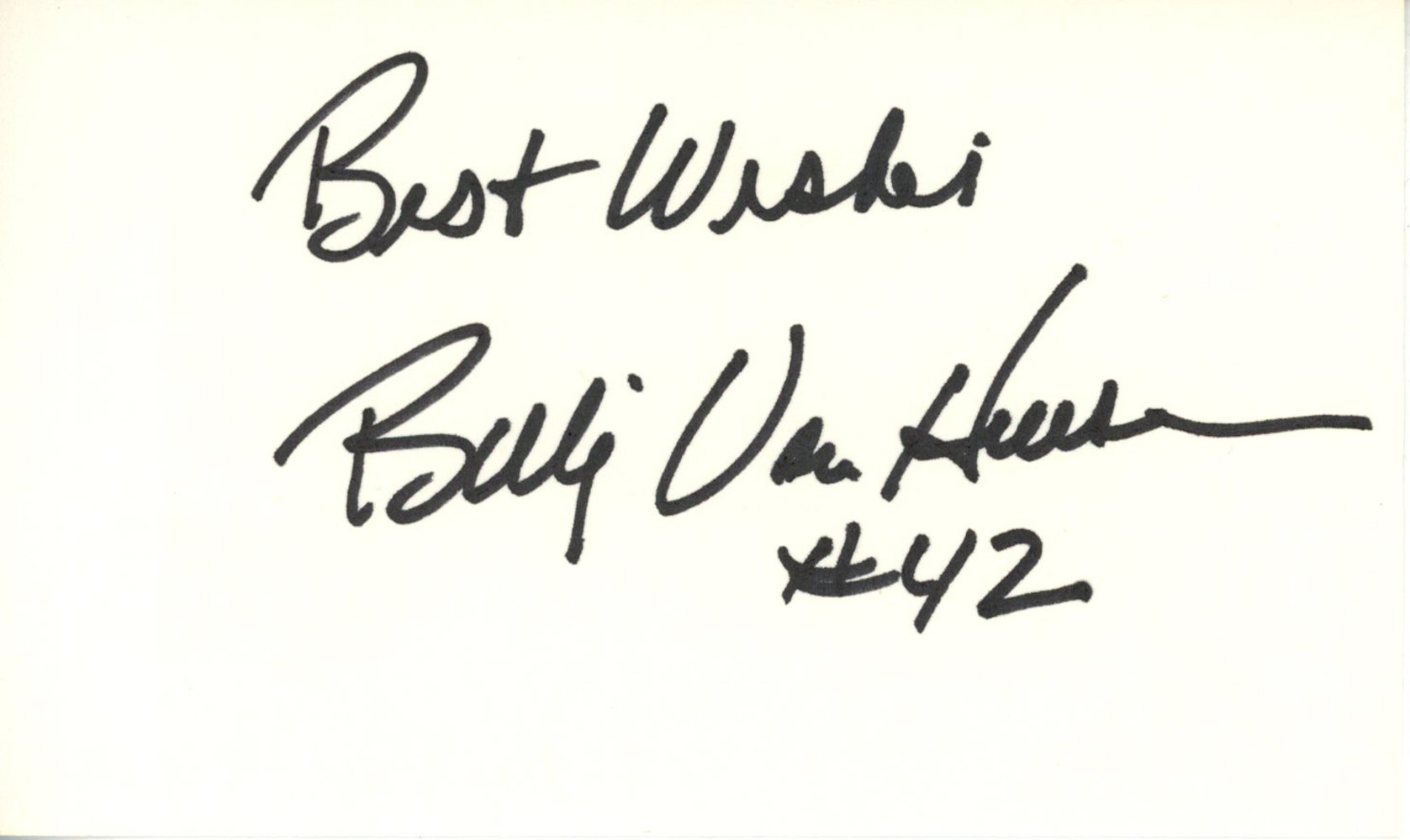 Billy Van Heusen Signed Denver Broncos Index Card Best Wishes BAS 45396