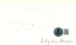 Billy Van Heusen Signed Denver Broncos Index Card Best Wishes BAS 45396
