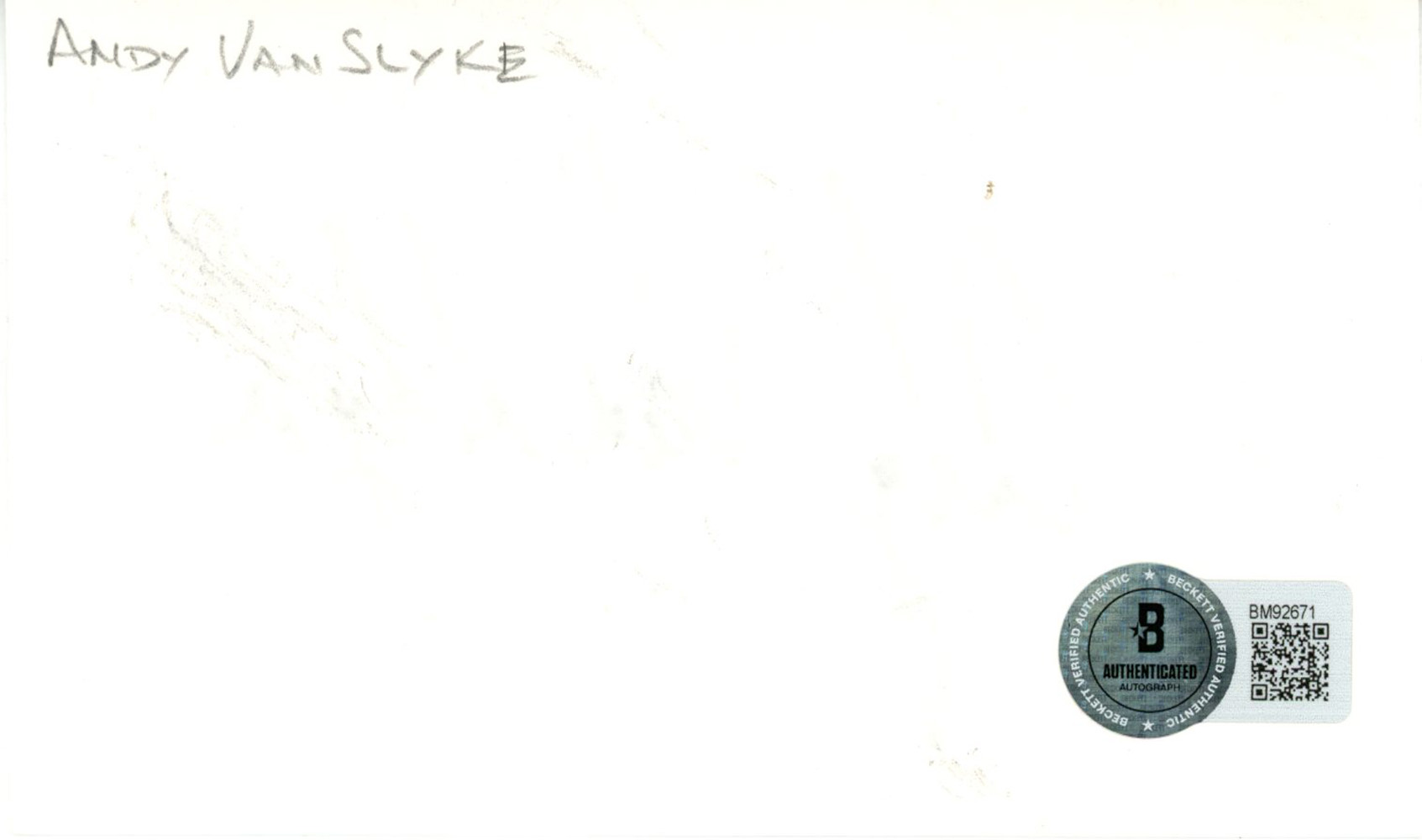 Andy Van Slyke Autographed Pittsburgh Pirates Index Card Beckett 45303