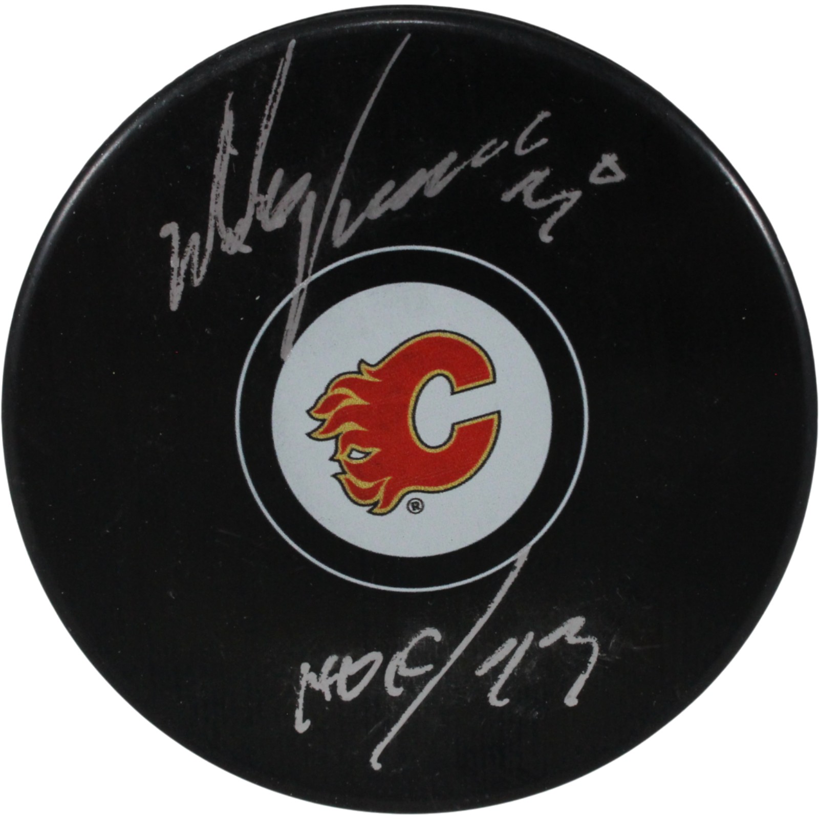 Mike Vernon Autographed/Signed Calgary Flames Logo Puck HOF JSA 53958