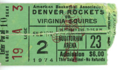 Denver Rockets vs Virginia Squires 02/02/1974 ABA Season Ticket Stub 35771