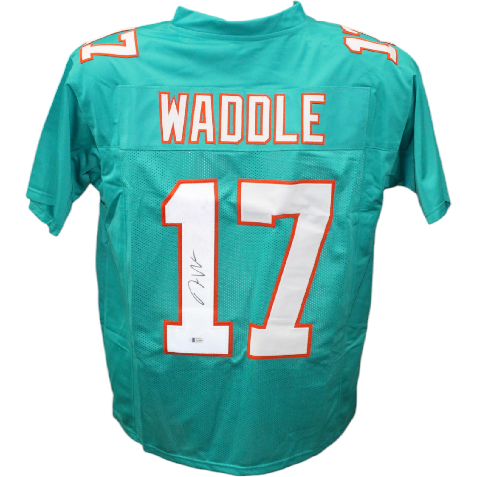 Jaylen Waddle Autographed/Signed Pro Style sz XL Teal Jersey Beckett 43443