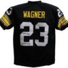 Mike Wagner Autographed/Signed Pro Style Black XL Jersey 4x SB Champs JSA 25129