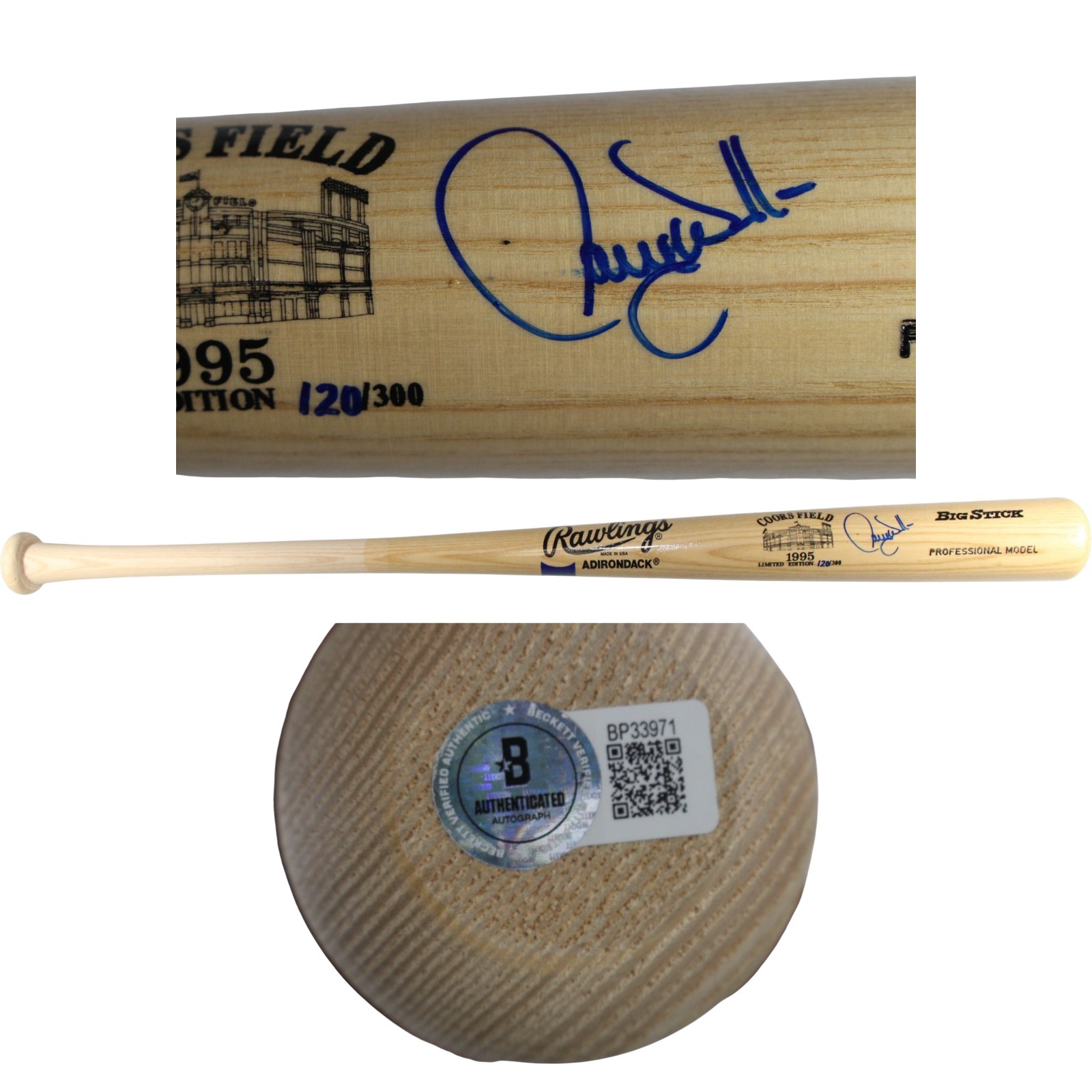 Larry Walker Autographed Colorado Rockies 1995 Coors Field Bat Beckett 53396