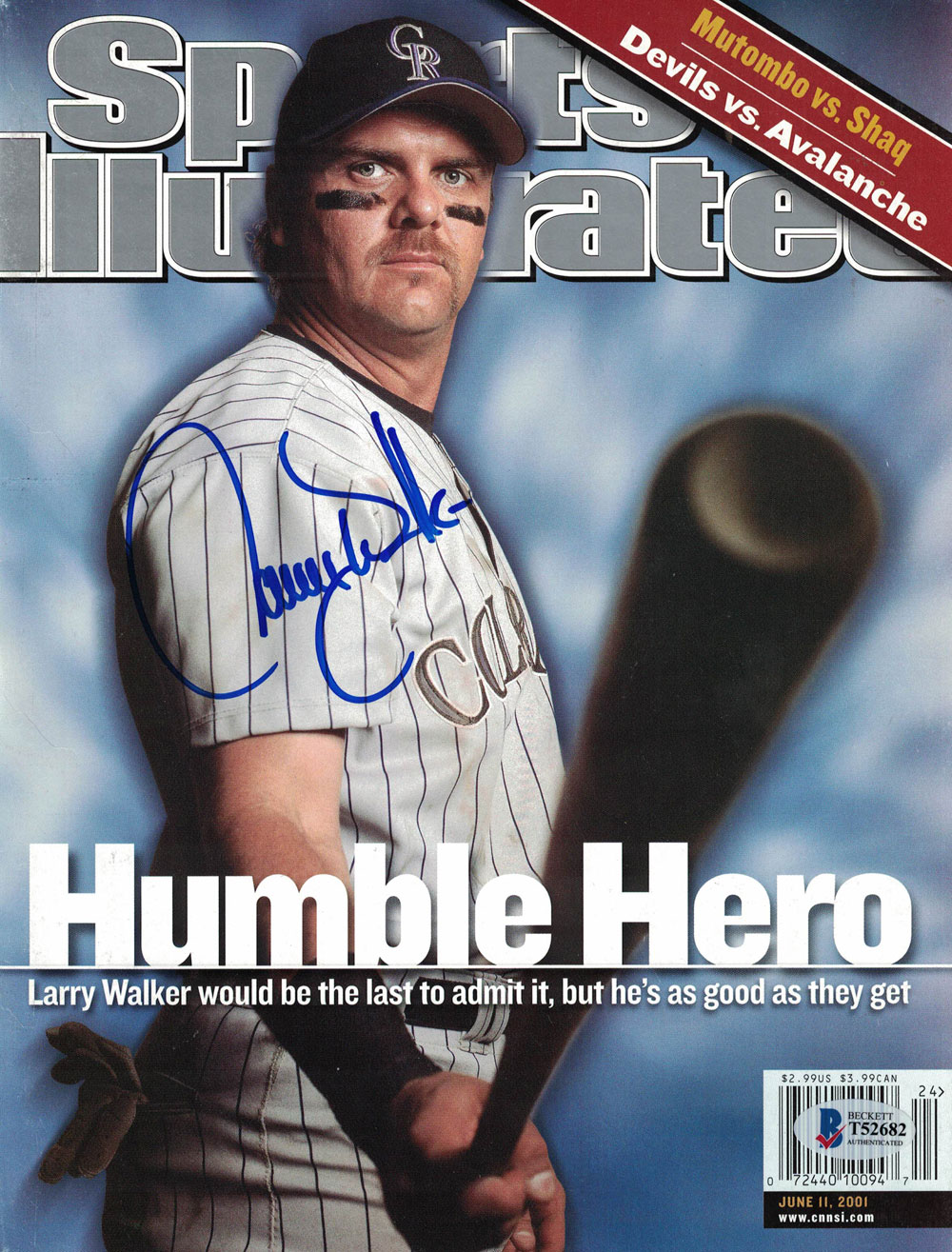 Larry Walker Autographed Colorado Rockies Sports Illustrated Magazine BAS 27502