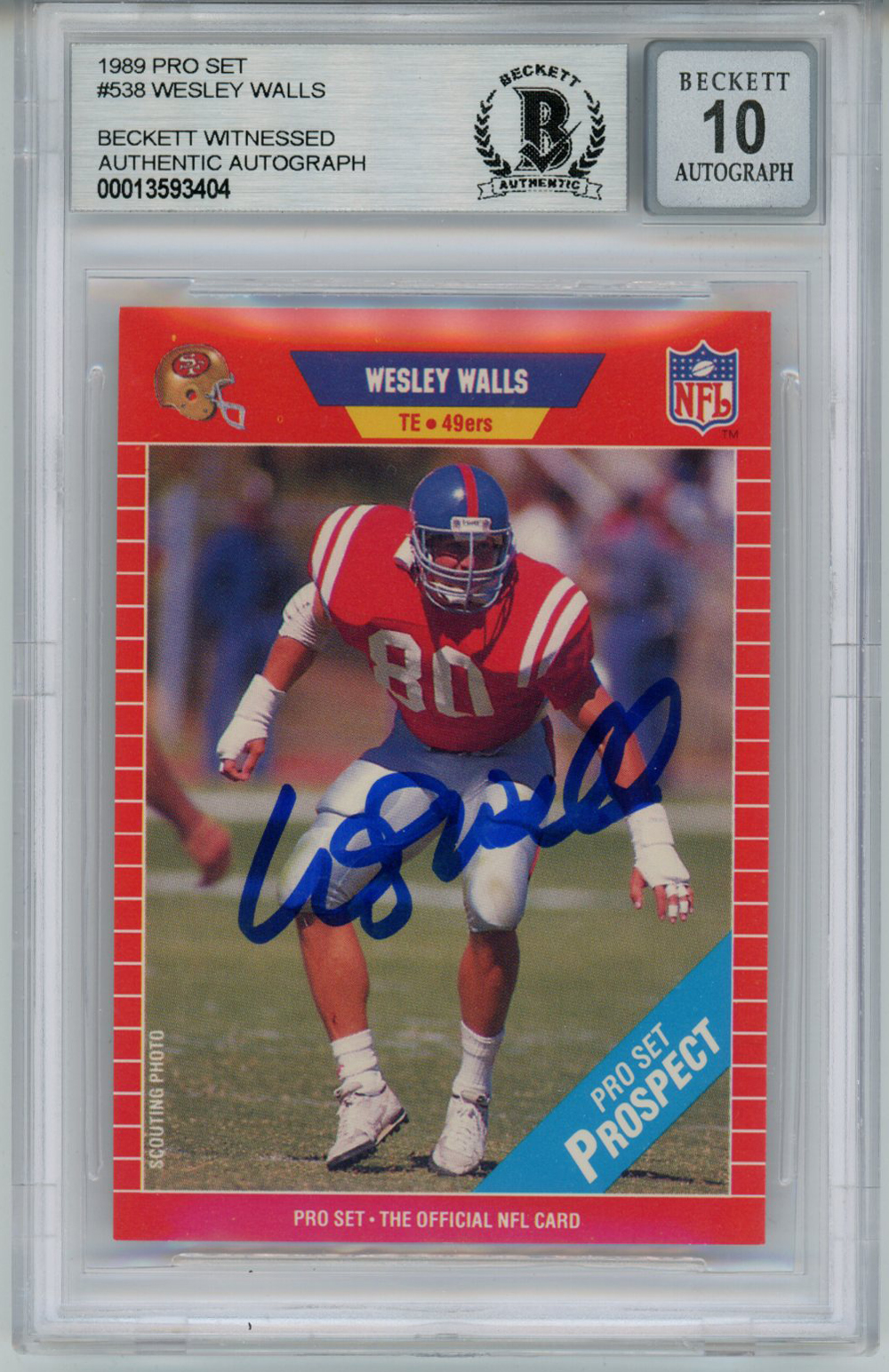 Wesley Walls Autographed/Signed 1989 Pro Set Rookie Card Beckett Slab